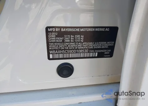 2013 BMW 528I xDrive из США, поврежденный, VIN WBAXH5C59DD108530